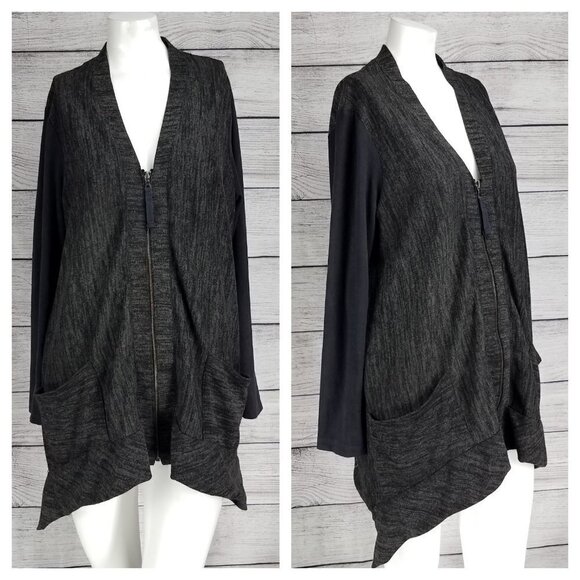 LOGO S Asymmetrical  Zip up Knit Cardigan Sweater with Pockets Gray - Picture 1 of 8